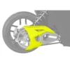 Close-up of a motorcycle's rear wheel with a yellow protective cover.