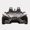 2881749_alternate1 Front view of a sleek, silver Polaris Slingshot three-wheeled vehicle.