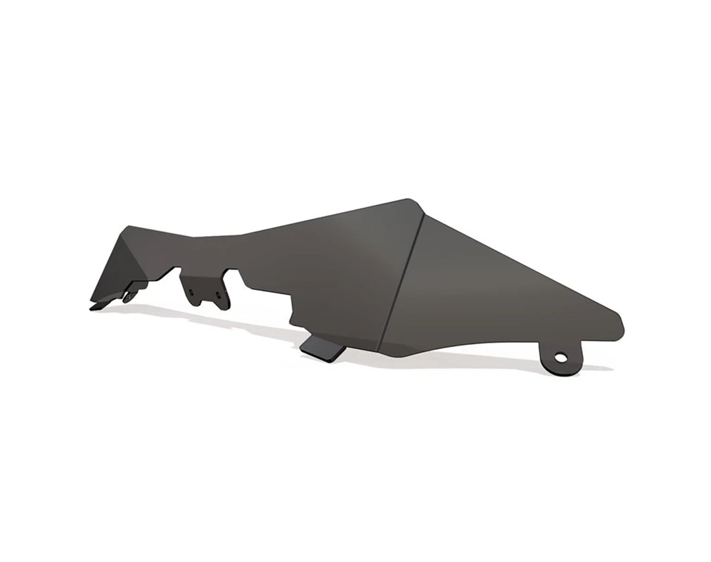 2881749_alternate4 Sleek, black angular motorcycle windshield with mounting points.