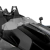2881751-2 Close-up of a modern black sports car's front and windshield.