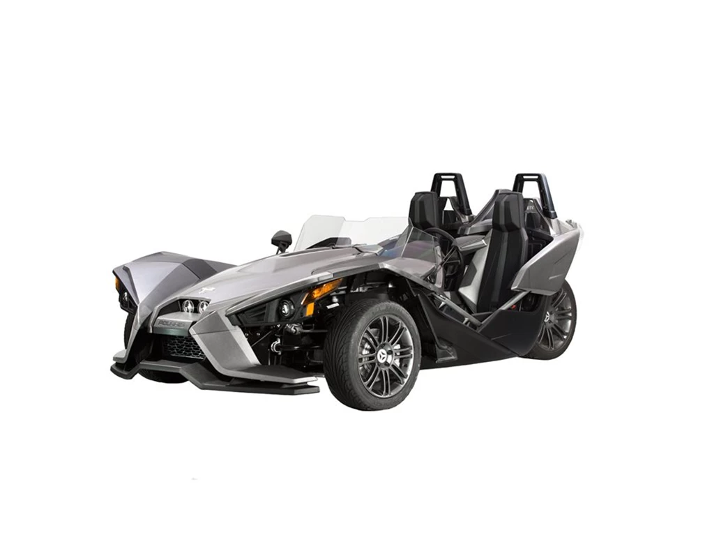 2881751_alternate2 Silver three-wheeled Polaris vehicle with two seats and sporty design.