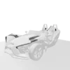 A sleek white three-wheeled sports vehicle with an open cockpit.
