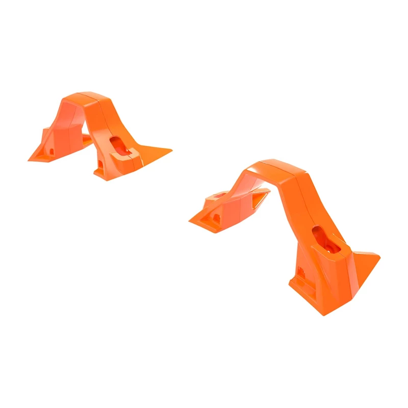 2882419-707 Two orange plastic clips with angled designs.