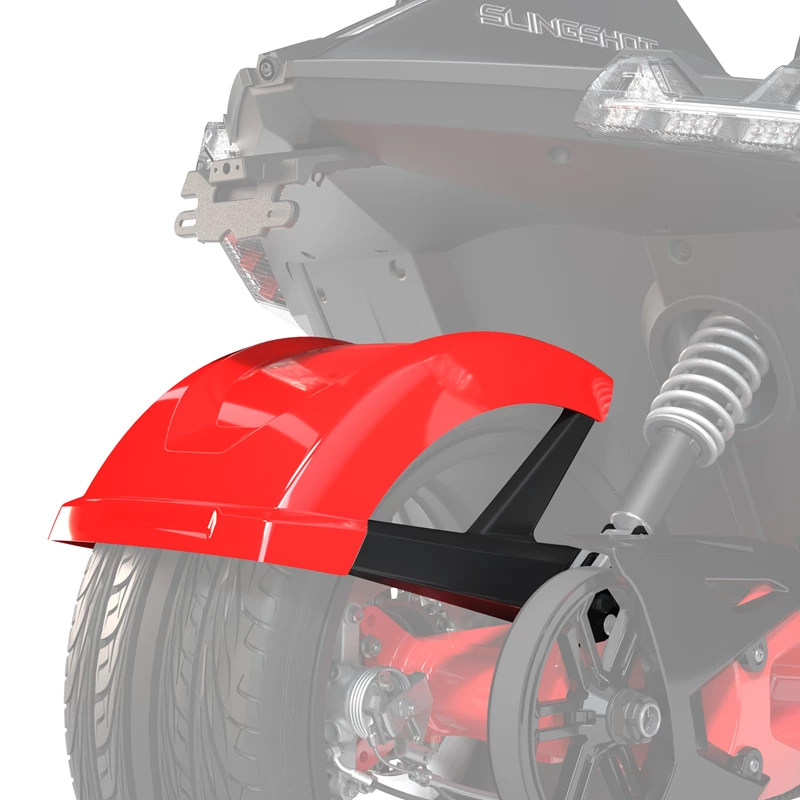 2883847-293_alt3 Close-up of a red motorcycle rear fender and suspension.