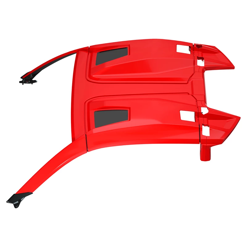 Red plastic automotive interior panel with vents.