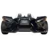 2884148-809_OM Front view of a sleek black three-wheeled Polaris Slingshot vehicle.