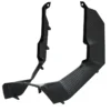Two black plastic automotive interior trim pieces with textured surfaces.