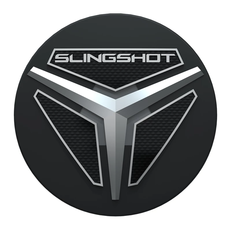 2884819-458_alt1 A sleek, modern Slingshot logo with a metallic and black design.