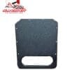 Black textured rectangular plate with mounting holes and a handle slot.