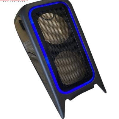 Black and blue speakers