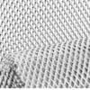 Close-up of a textured, silver metallic mesh fabric.