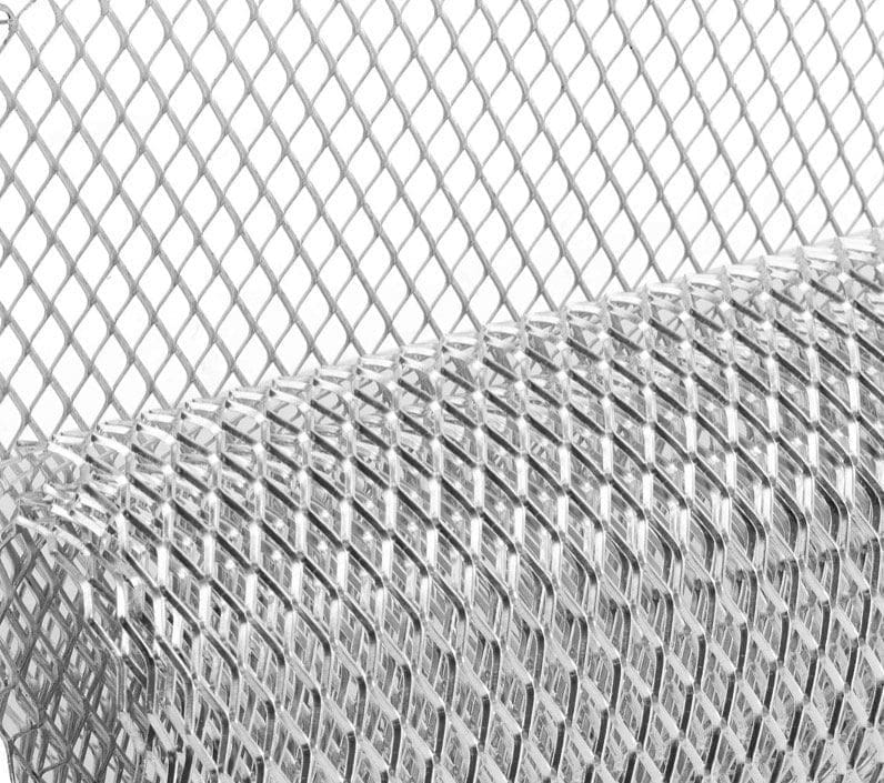IMG_4543 Close-up of a metallic mesh roll with diamond-shaped pattern.
