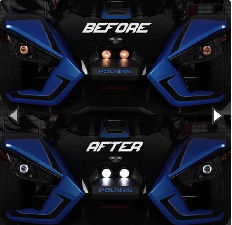 IMG_4620 Comparison of vehicle headlights before and after upgrade.