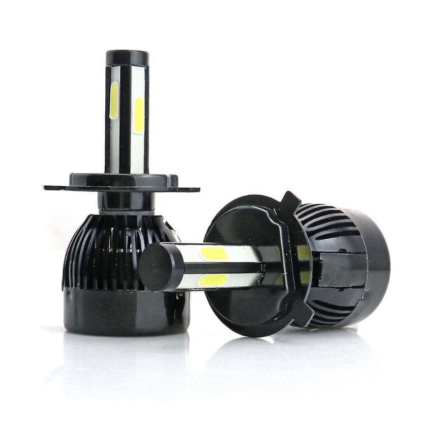 IMG_4624 Pair of black LED car headlight bulbs with cooling fans.