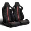 IMG_4764 Two black racing seats with red stripes and harness slots.
