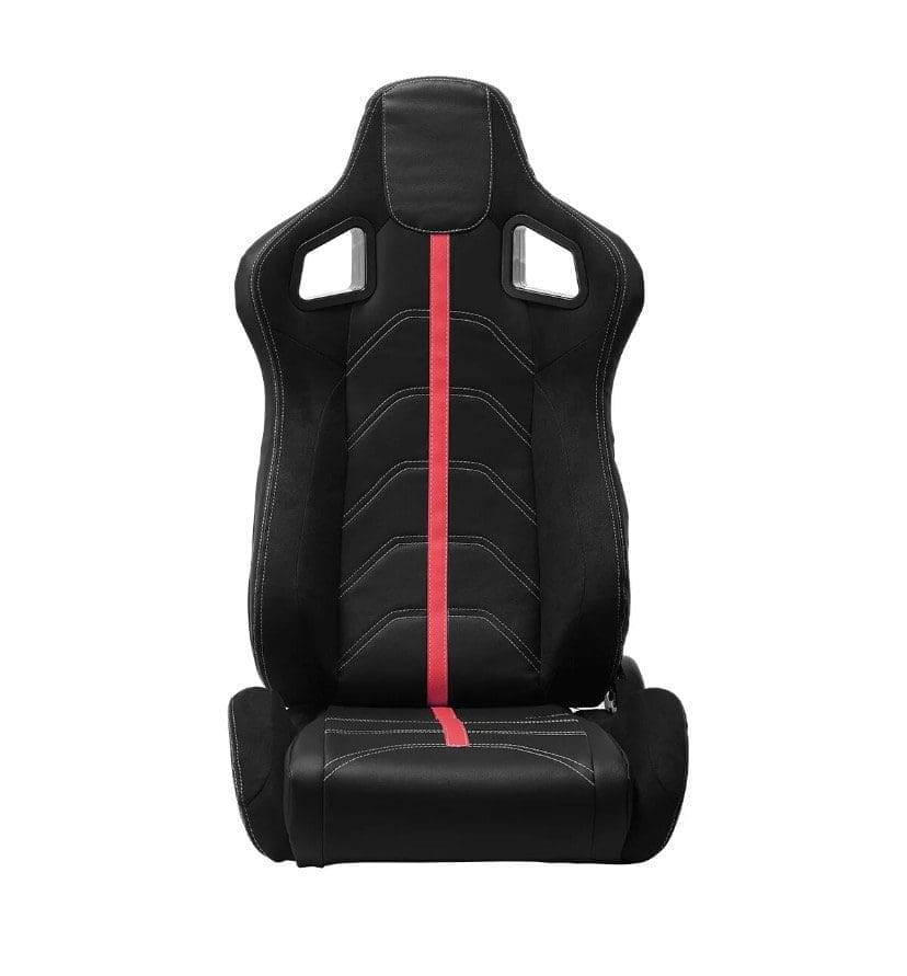 IMG_4765 Black racing car seat with red stripe.