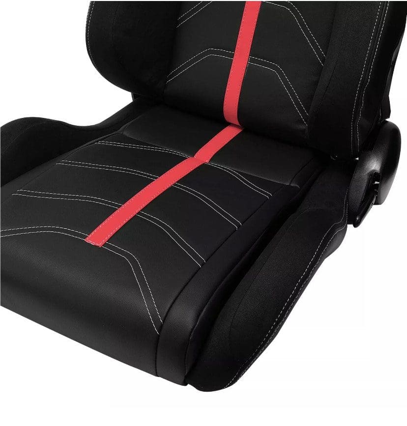 IMG_4769 Black car seat with a red stripe down the middle.