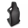 Black racing-style car seat with ergonomic design and cutout handles.