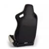 IMG_5201 A black racing-style car seat with ergonomic design.