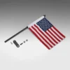 44-106bk_black-flag-pole-kit-for-slingshot_1 Disassembled American flag with pole and mounting hardware on white background.