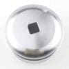 IMG_7014 Metallic round object with a square hole in the center on a white background.