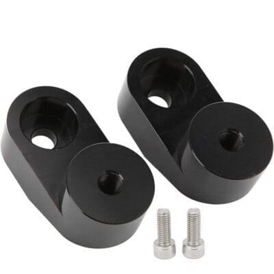 Two black metal mounting brackets with screws.