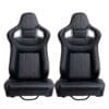 6c92ca0a-9ccd-4bca-8719-3573d53d5814 Pair of black leather car racing seats with sporty design.