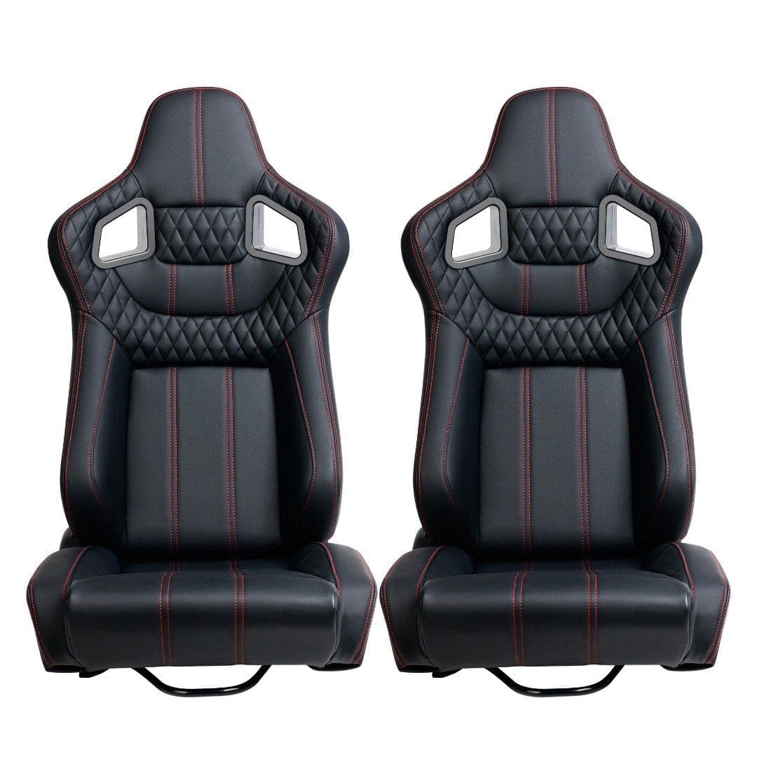 6c92ca0a-9ccd-4bca-8719-3573d53d5814 Pair of black leather car racing seats with sporty design.