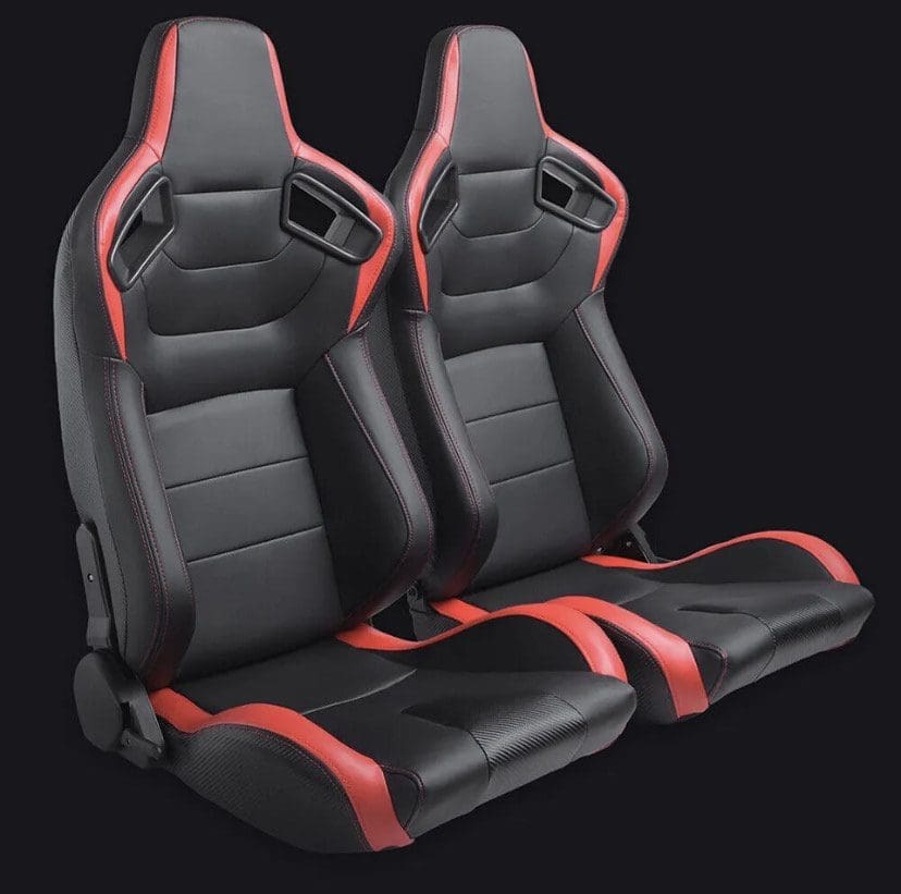 IMG_1057 Pair of stylish black and red racing seats designed for a car.
