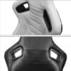 IMG_7895 Two views of a black and gray ergonomic gaming chair with adjustable features.