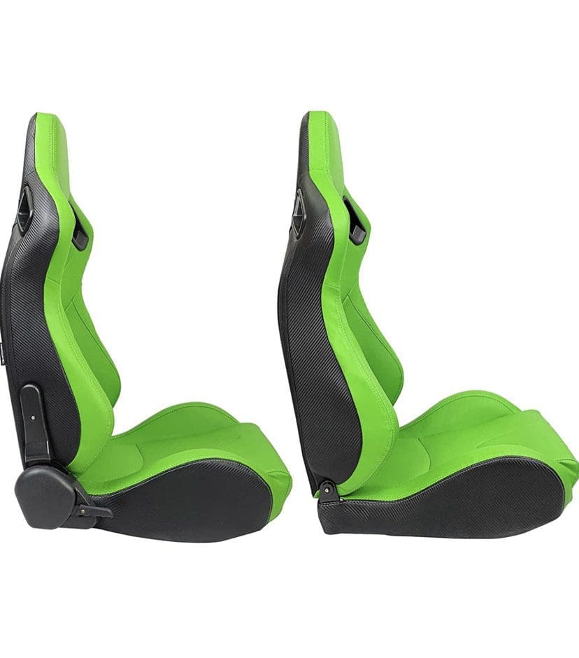 IMG_7906 Green and black gaming or racing seats side by side.