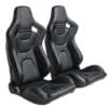 cdf049c8-991f-496d-af03-19dc5bf8a45e Two black racing-style car seats with ergonomic design.
