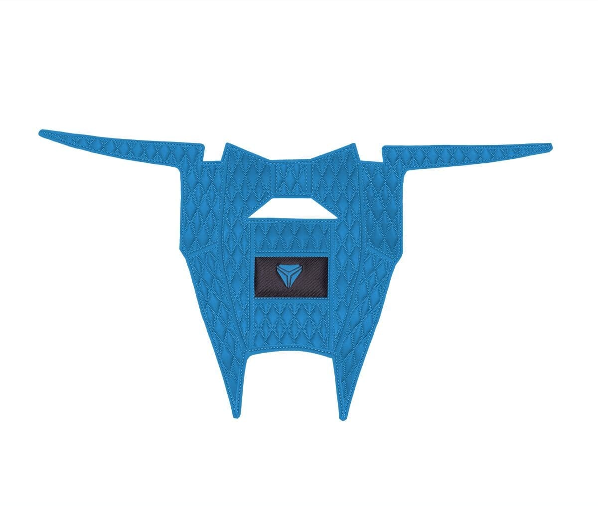 blue Blue robotic drone with extended wings and sensor in the front.