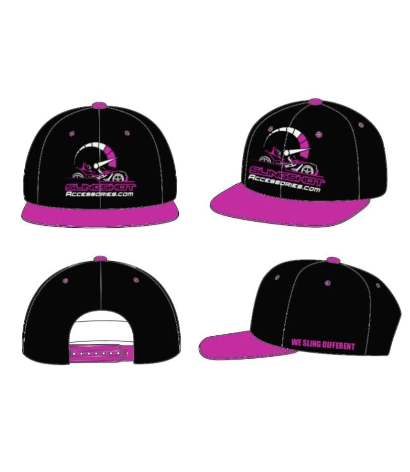 IMG-0245 Black and purple snapback cap with a logo on the front panel.