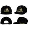 IMG-0254 Black baseball cap with a yellow and white logo and text.
