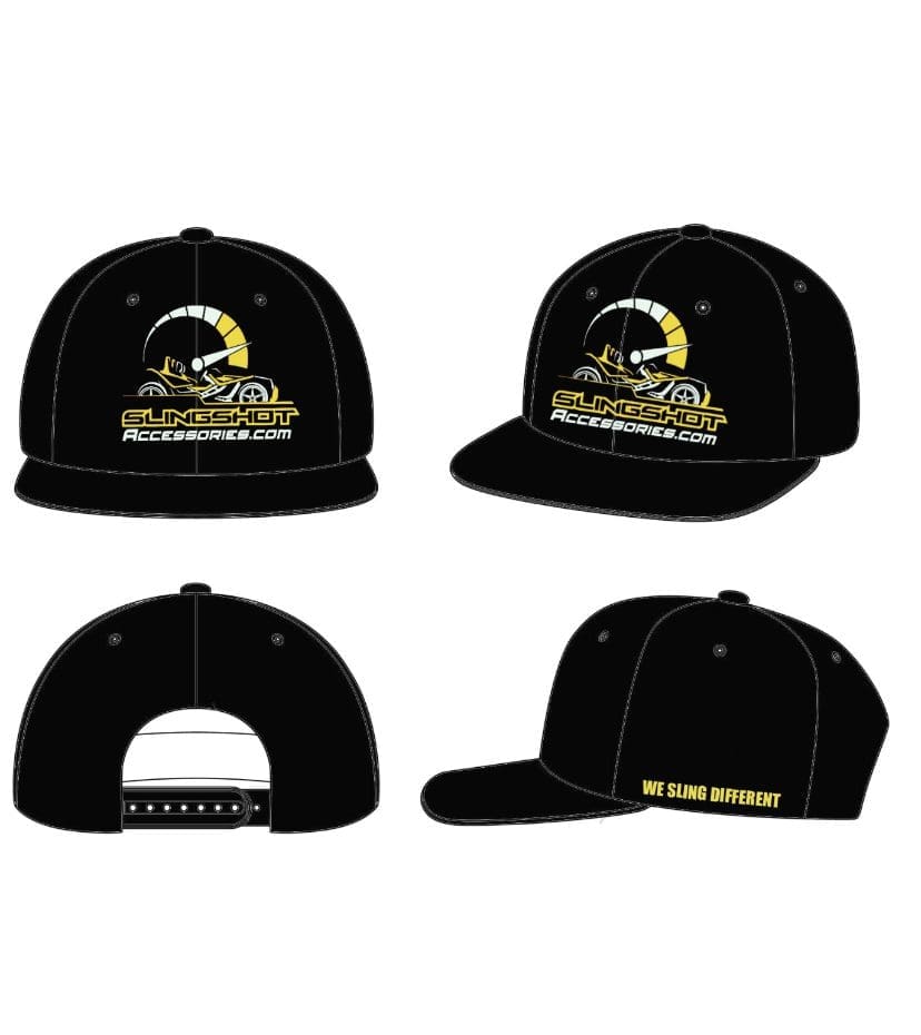 IMG-0254 Black baseball cap with a yellow and white logo and text.