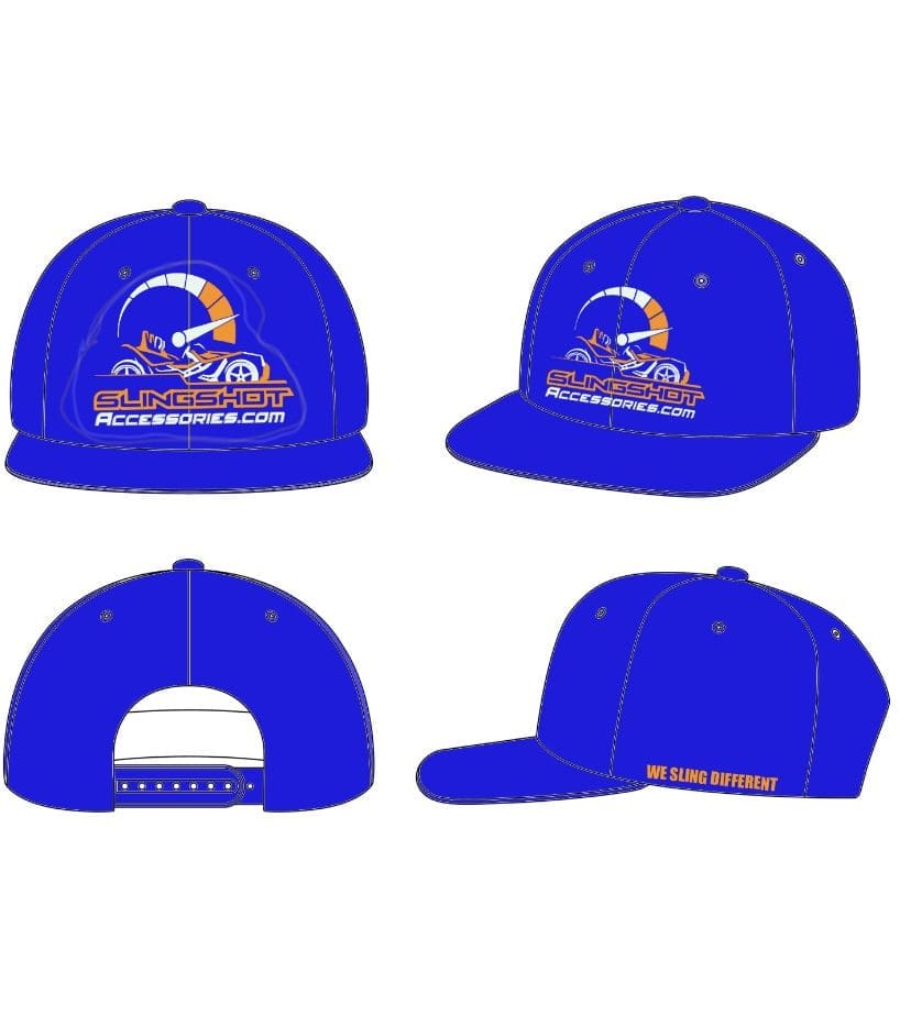 IMG-0255 Blue snapback hats with a logo on the front panel.