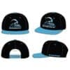 IMG-0256 Black and blue snapback hats with a logo on the front and side.