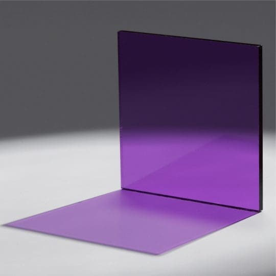 Purple A purple acrylic sheet casting a shadow on a white surface.