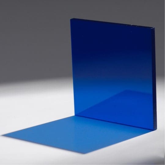 DarkBlue Blue transparent panels casting shadows on a white surface.