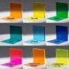 All_Colors_Labels Colorful transparent acrylic sheets in various shades arranged in rows.