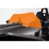OEM MAIN Windshield A sleek black race car with an orange wind deflector behind the driver's seat.