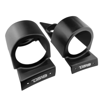 Pair of black pipe or tube clamps with base mounts.