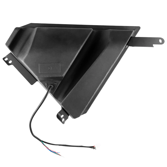 SLG-FKP6-BACK-DRIVER_700x Black triangular automotive part with wiring connectors.