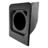 SLG-RSUB10-FRONT-LEFT_700x Black plastic vent cover with a rectangular frame and circular opening.