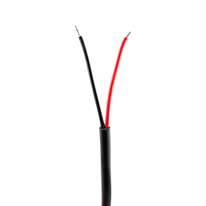SLG-UDSD6-CONNECTOR_700x A black cable with two exposed wires, one red and one black.