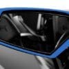 IMG-1702 Close-up of a sleek blue and black car side mirror.