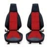 red Pair of black and red car seats with sporty design.