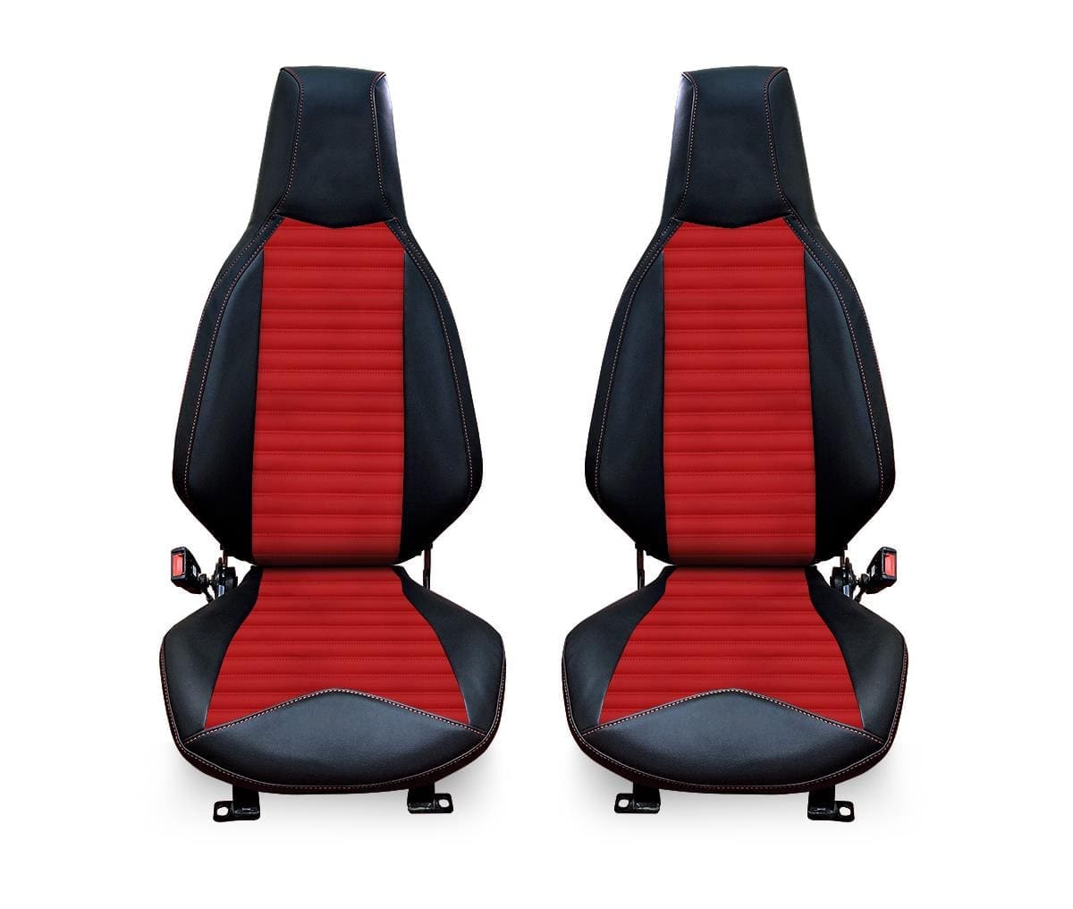 red Pair of black and red car seats with sporty design.