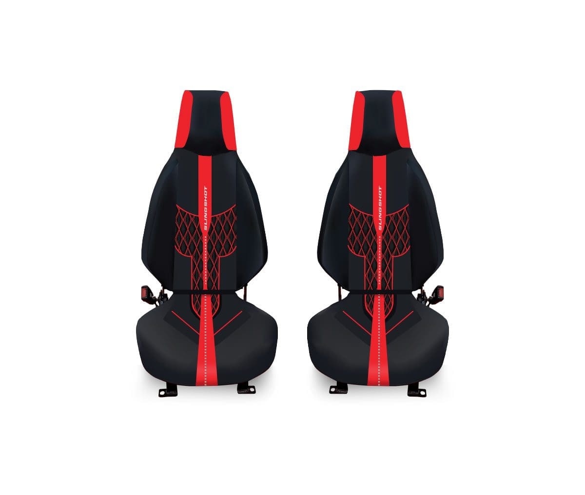 reddiamond1 Two black and red car seat covers with sporty design.